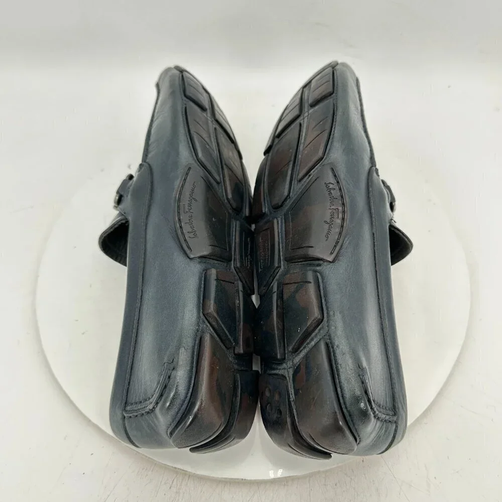 Salvatore Ferragamo Men Size 8.5EE Dark Green Leather Horsebit Loafer Shoes
